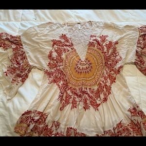 Free people boho orange starburst shirt